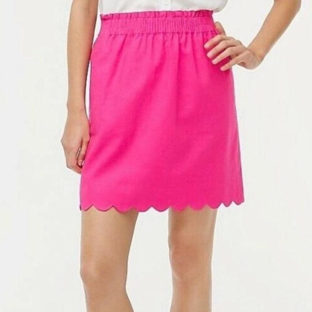 J.CREW Pink Linen Scalloped Mini Skirt Elastic Waist Summer Preppy Size 8